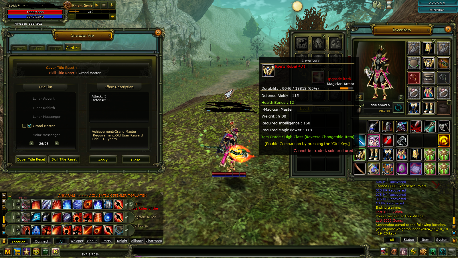 83/1 HP MP RONS SETLİ MAGE YAN CHAR 7 MİTHRİL SET QUESTBOWLU ROGUE UYGUNA HESAP